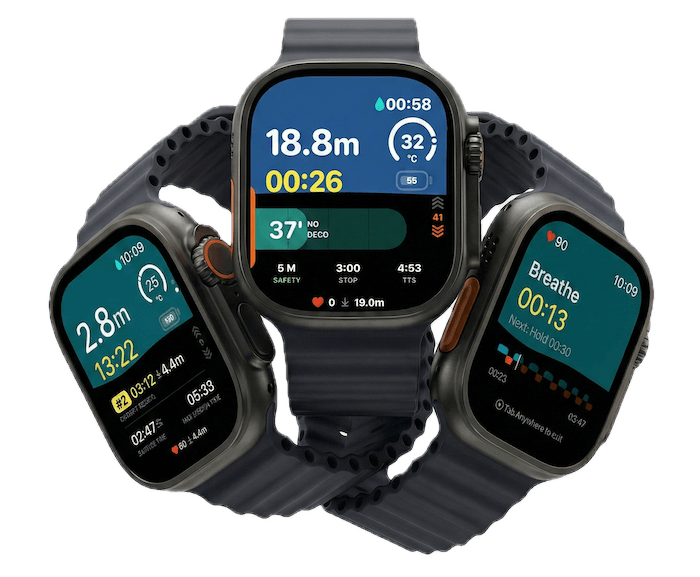 DIVEROUT dive computer screens on Apple Watch Ultra